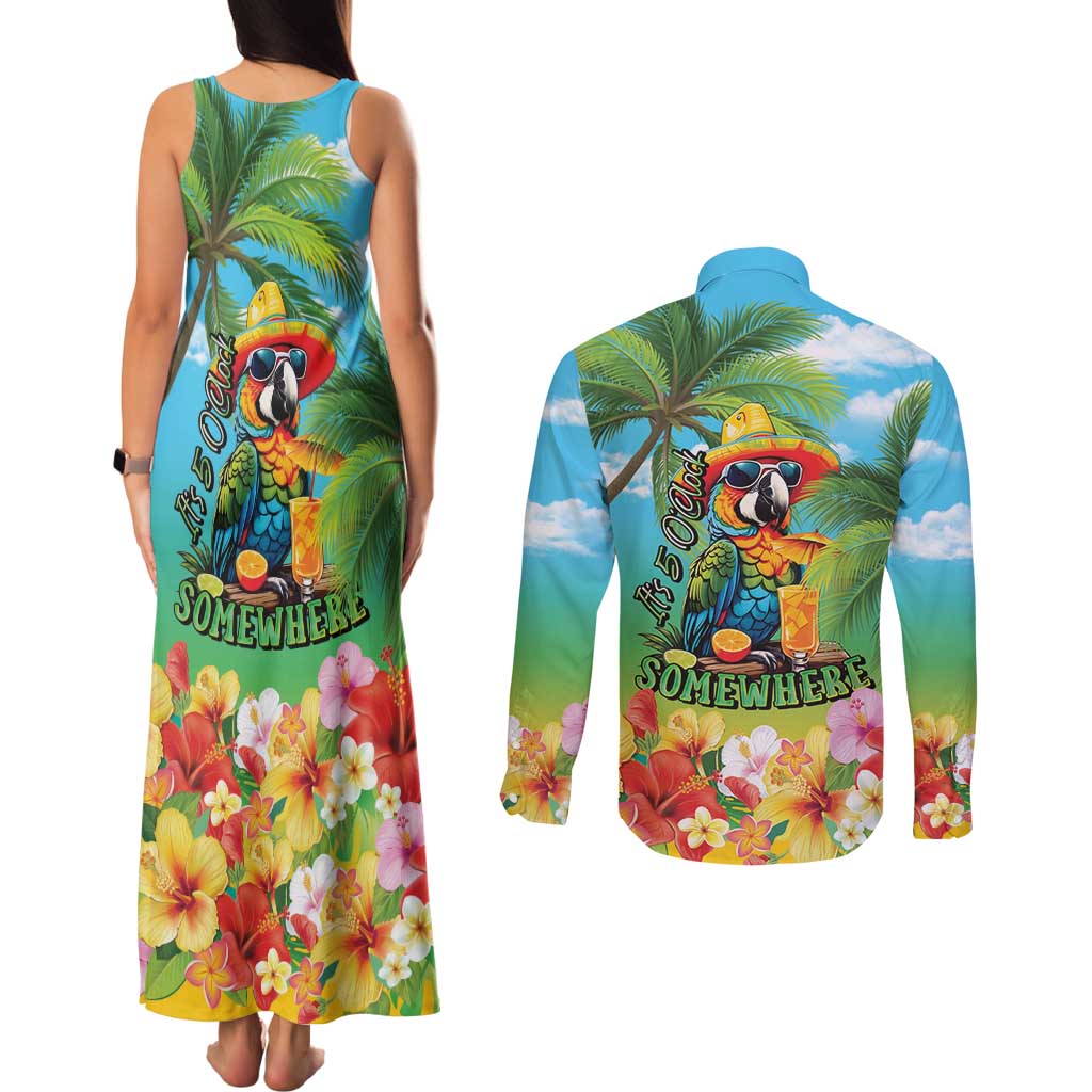 Always 5 O'clock Couples Matching Tank Maxi Dress and Long Sleeve Button Shirt Hawaiian Tropical Parrot LT9 - Polynesian Pride