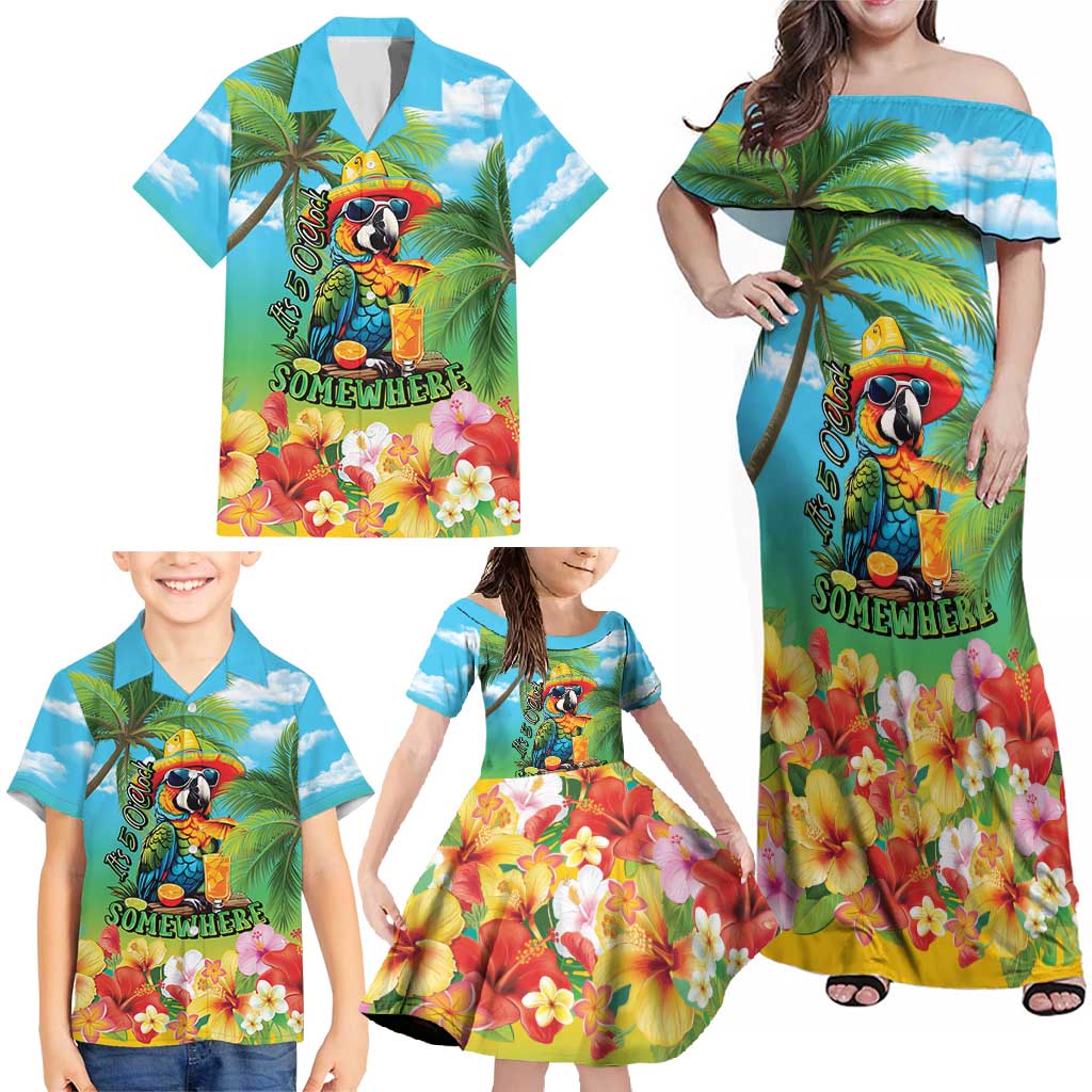 Always 5 O'clock Family Matching Off Shoulder Maxi Dress and Hawaiian Shirt Hawaiian Tropical Parrot LT9 - Polynesian Pride