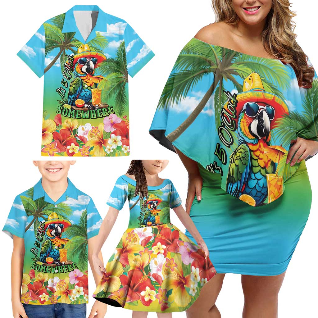 Always 5 O'clock Family Matching Off Shoulder Short Dress and Hawaiian Shirt Hawaiian Tropical Parrot LT9 - Polynesian Pride