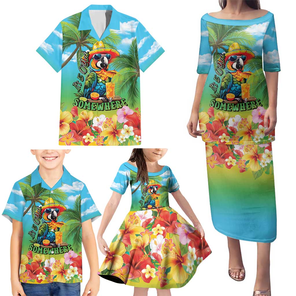 Always 5 O'clock Family Matching Puletasi and Hawaiian Shirt Hawaiian Tropical Parrot LT9 - Polynesian Pride