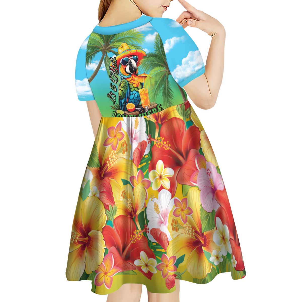 Always 5 O'clock Kid Short Sleeve Dress Hawaiian Tropical Parrot LT9 - Polynesian Pride