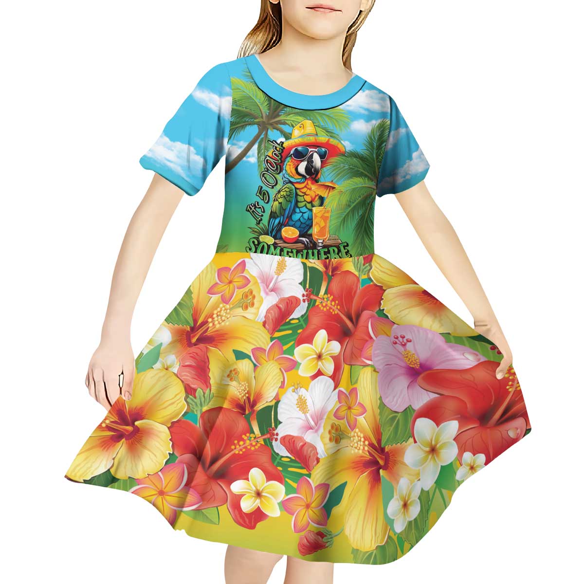 Always 5 O'clock Kid Short Sleeve Dress Hawaiian Tropical Parrot LT9 - Polynesian Pride