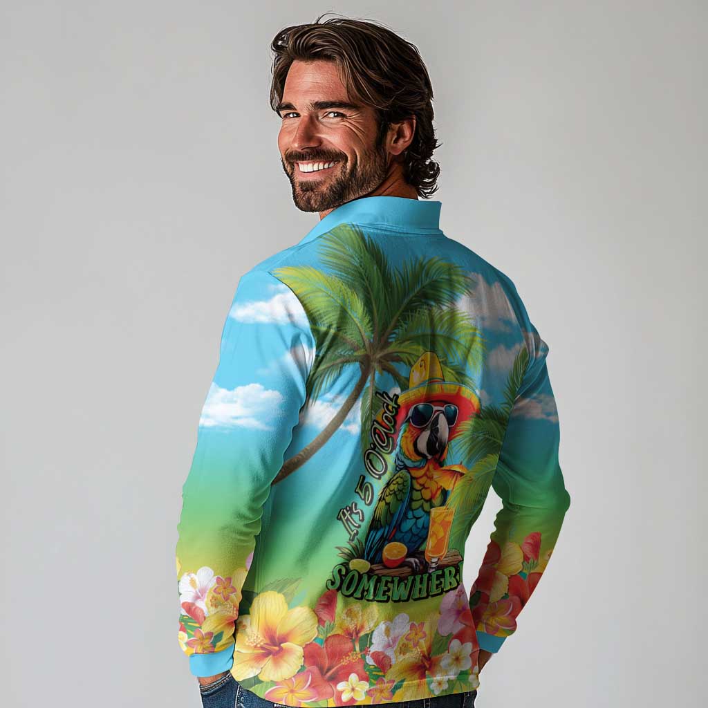 Always 5 O'clock Long Sleeve Polo Shirt Hawaiian Tropical Parrot - Polynesian Pride