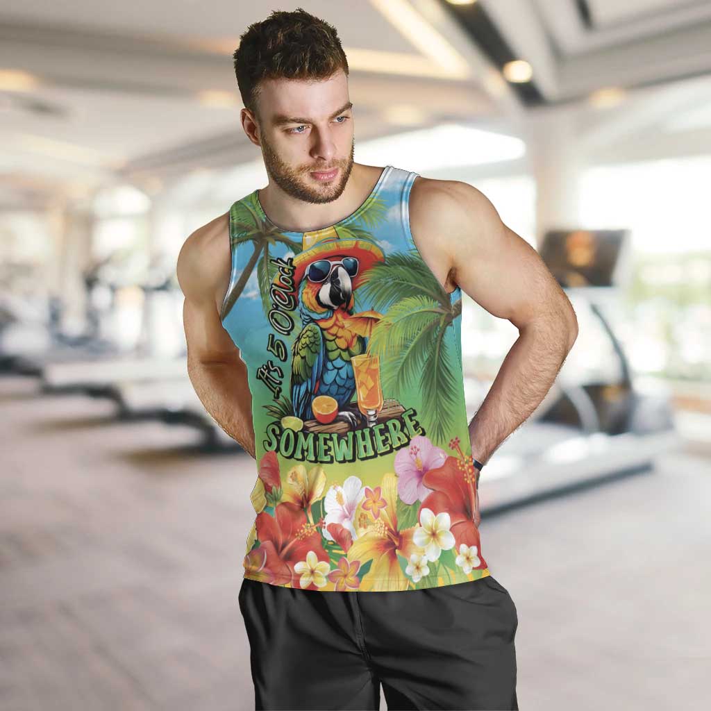 Always 5 O'clock Men Tank Top Hawaiian Tropical Parrot LT9 Blue - Polynesian Pride