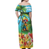 Always 5 O'clock Off Shoulder Maxi Dress Hawaiian Tropical Parrot - Polynesian Pride
