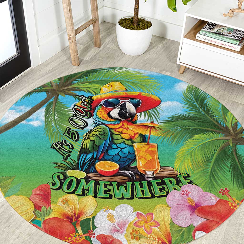 Always 5 O'clock Round Carpet Hawaiian Tropical Parrot - Polynesian Pride