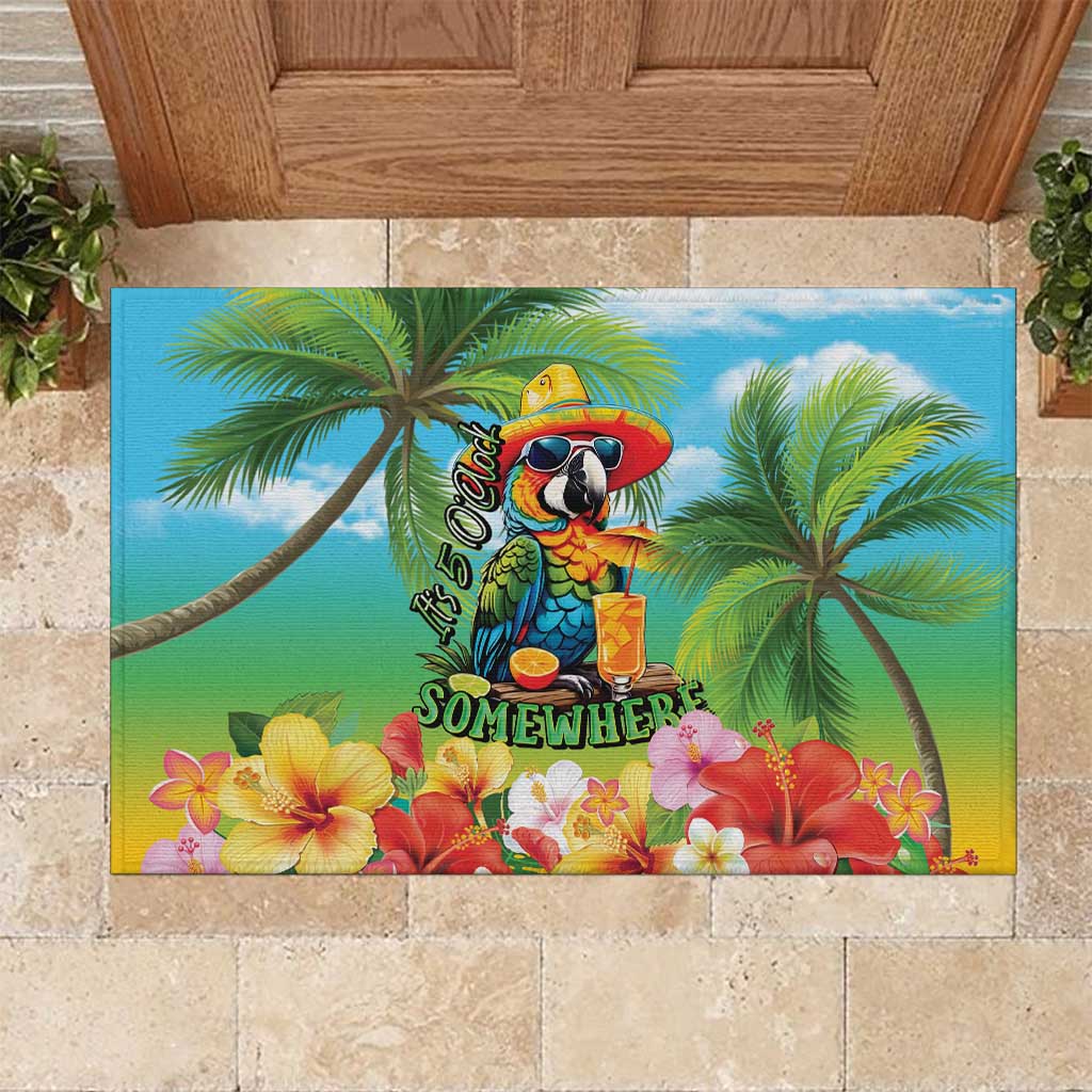 Always 5 O'clock Rubber Doormat Hawaiian Tropical Parrot LT9 Blue - Polynesian Pride