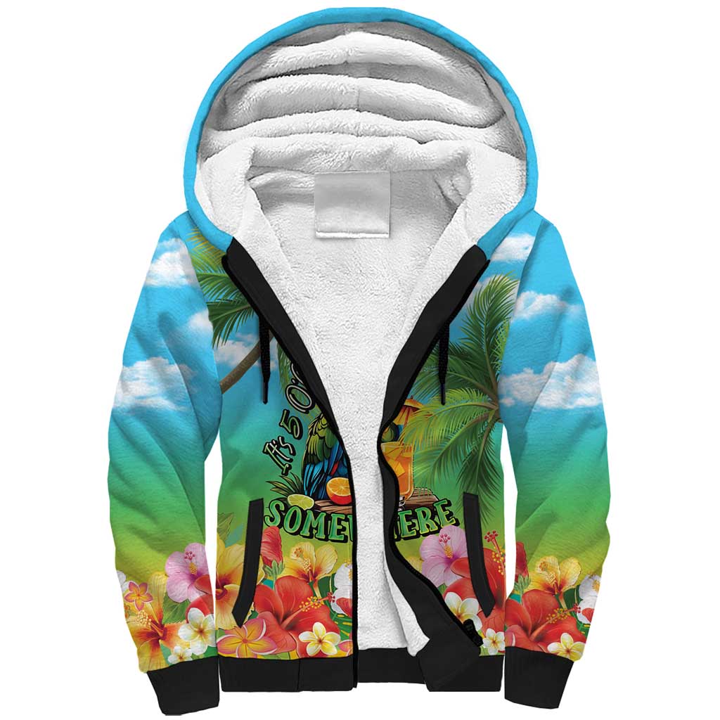 Always 5 O'clock Sherpa Hoodie Hawaiian Tropical Parrot LT9 Unisex Blue - Polynesian Pride