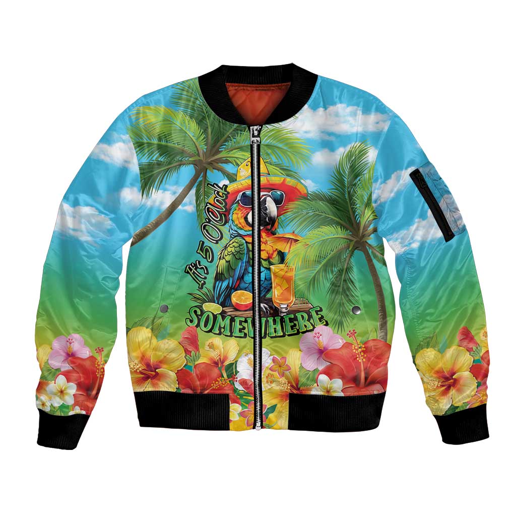 Always 5 O'clock Sleeve Zip Bomber Jacket Hawaiian Tropical Parrot - Polynesian Pride