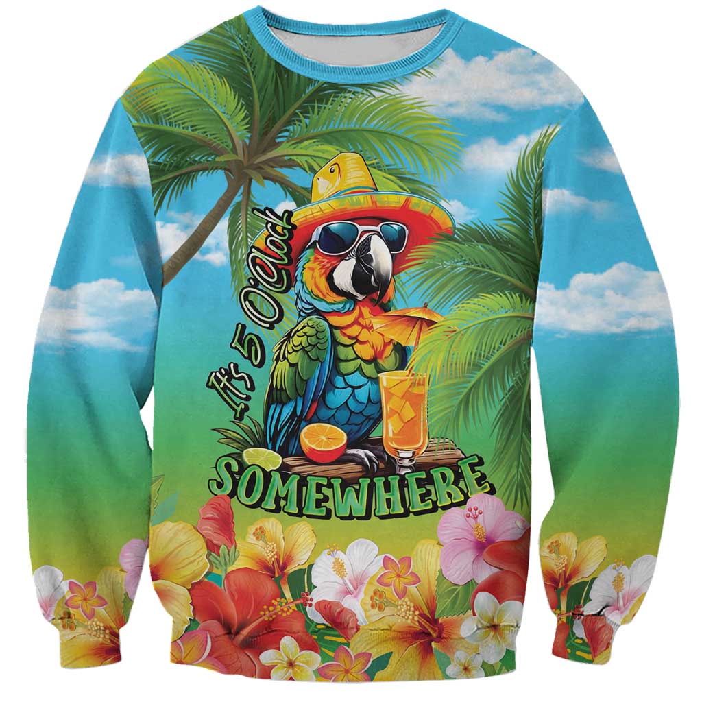 Always 5 O'clock Sweatshirt Hawaiian Tropical Parrot LT9 Unisex Blue - Polynesian Pride