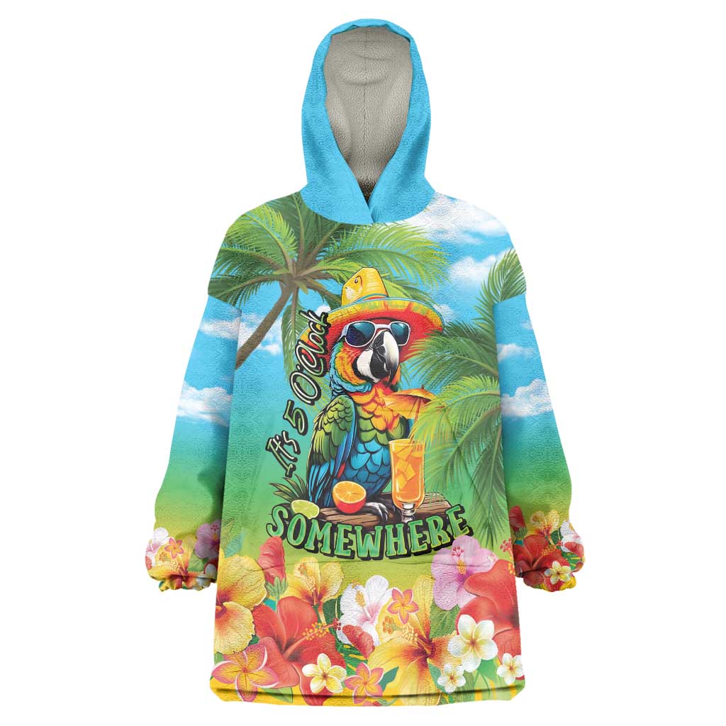Always 5 O'clock Wearable Blanket Hoodie Hawaiian Tropical Parrot LT9 One Size Blue - Polynesian Pride