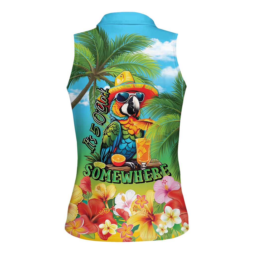 Always 5 O'clock Women Sleeveless Polo Shirt Hawaiian Tropical Parrot - Polynesian Pride