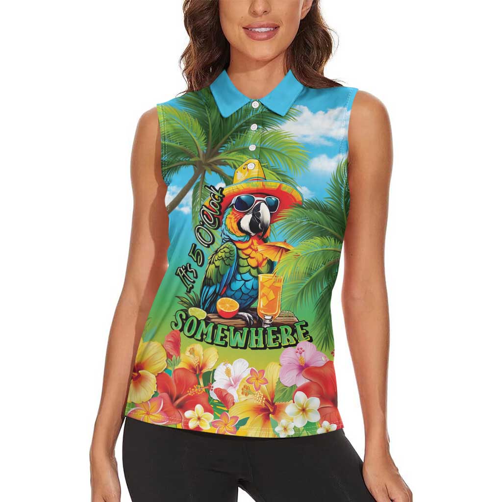 Always 5 O'clock Women Sleeveless Polo Shirt Hawaiian Tropical Parrot - Polynesian Pride