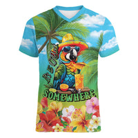 Always 5 O'clock Women V-Neck T-Shirt Hawaiian Tropical Parrot LT9 Female Blue - Polynesian Pride