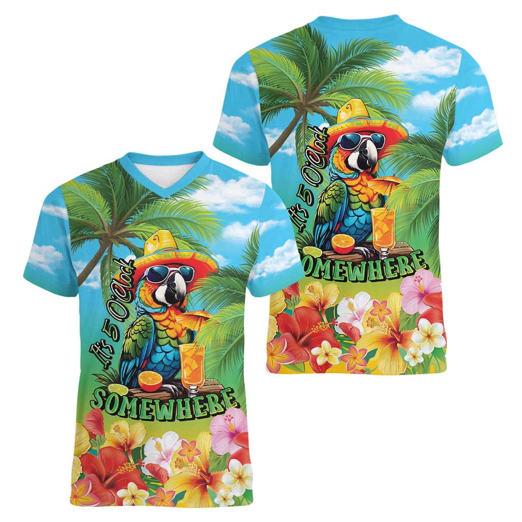 Always 5 O'clock Women V-Neck T-Shirt Hawaiian Tropical Parrot LT9 - Polynesian Pride