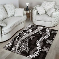 Hawaii Puakenikeni and Maile Lei Area Rug Black Japanese Wave Style - Polynesian Pride