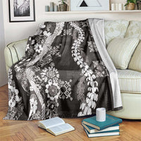 Hawaii Puakenikeni and Maile Lei Blanket Black Japanese Wave Style - Polynesian Pride