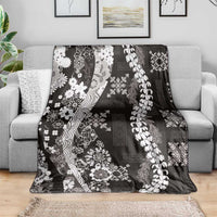 Hawaii Puakenikeni and Maile Lei Blanket Black Japanese Wave Style - Polynesian Pride