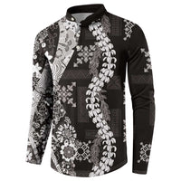 Hawaii Puakenikeni and Maile Lei Button Sweatshirt Black Japanese Wave Style LT9 - Polynesian Pride