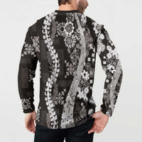 Hawaii Puakenikeni and Maile Lei Button Sweatshirt Black Japanese Wave Style LT9 - Polynesian Pride