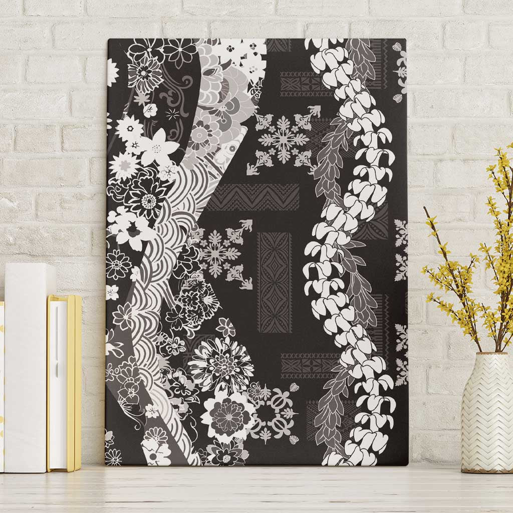 Hawaii Puakenikeni and Maile Lei Canvas Wall Art Black Japanese Wave Style LT9 Without Frame Black - Polynesian Pride