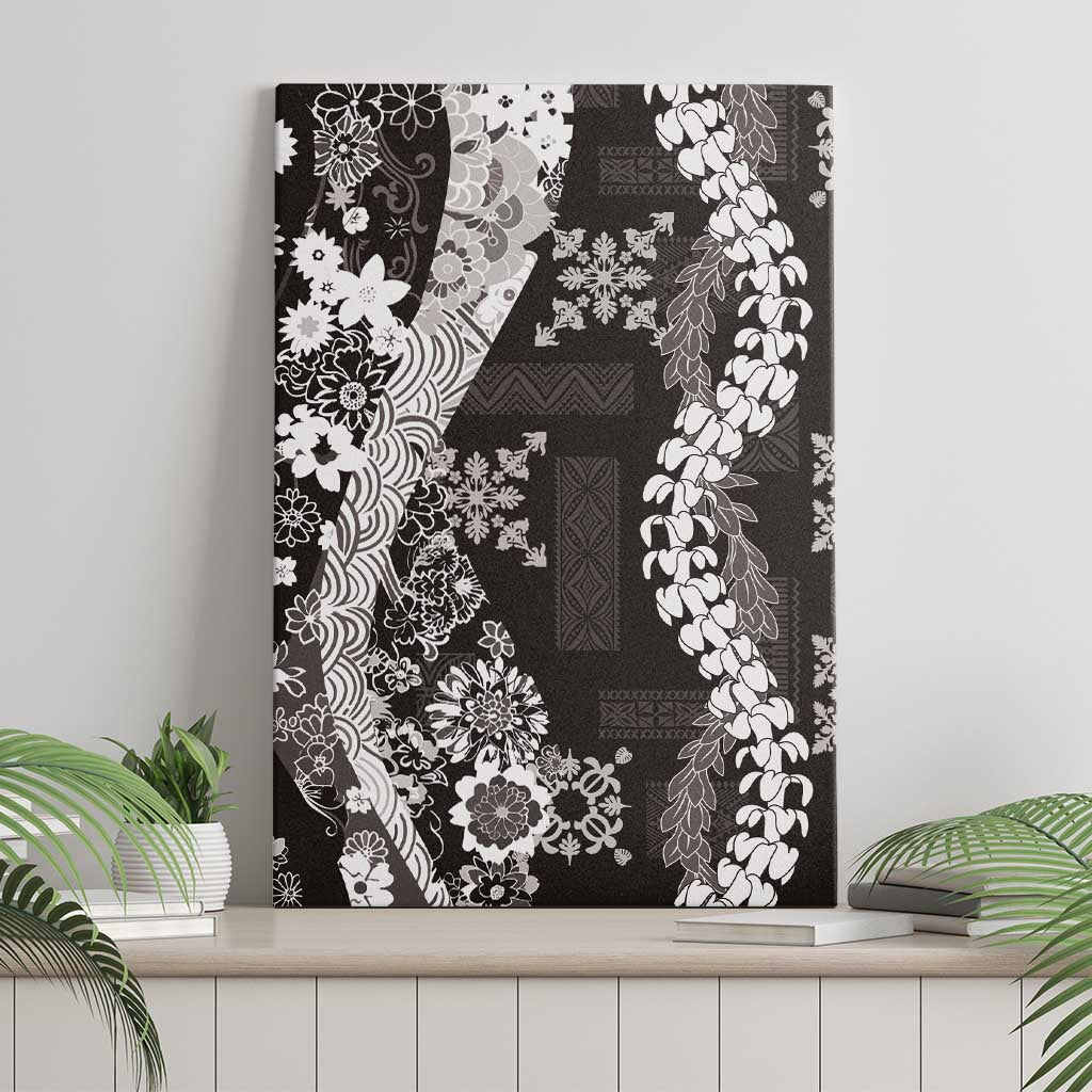 Hawaii Puakenikeni and Maile Lei Canvas Wall Art Black Japanese Wave Style LT9 - Polynesian Pride
