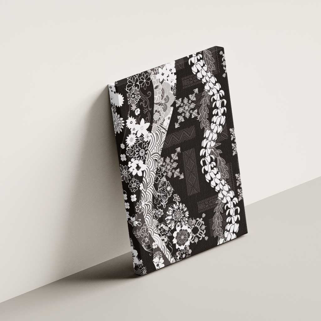 Hawaii Puakenikeni and Maile Lei Canvas Wall Art Black Japanese Wave Style LT9 - Polynesian Pride