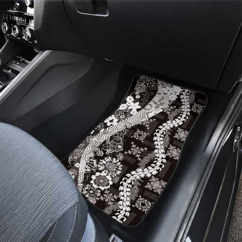 Hawaii Puakenikeni and Maile Lei Car Mats Black Japanese Wave Style - Polynesian Pride