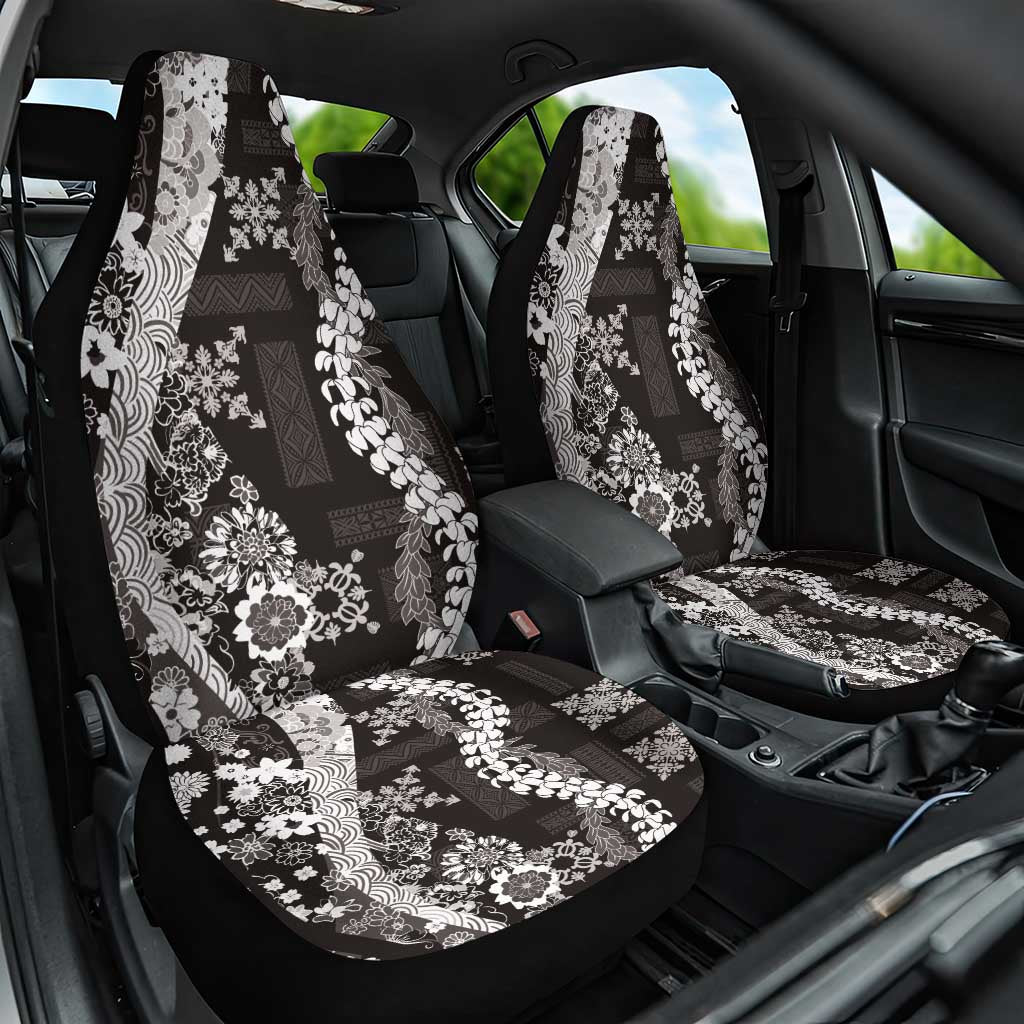Hawaii Puakenikeni and Maile Lei Car Seat Cover Black Japanese Wave Style - Polynesian Pride