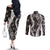 Hawaii Puakenikeni and Maile Lei Couples Matching Off The Shoulder Long Sleeve Dress and Long Sleeve Button Shirt Black Japanese Wave Style - Polynesian Pride