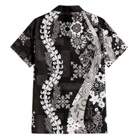 Hawaii Puakenikeni and Maile Lei Family Matching Long Sleeve Bodycon Dress and Hawaiian Shirt Black Japanese Wave Style - Polynesian Pride