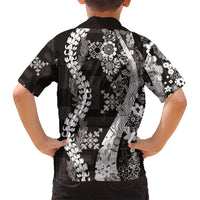 Hawaii Puakenikeni and Maile Lei Family Matching Puletasi and Hawaiian Shirt Black Japanese Wave Style - Polynesian Pride