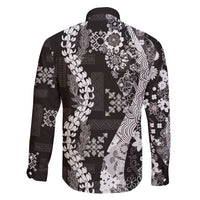Hawaii Puakenikeni and Maile Lei Family Matching Short Sleeve Bodycon Dress and Hawaiian Shirt Black Japanese Wave Style - Polynesian Pride