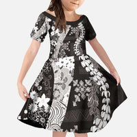 Hawaii Puakenikeni and Maile Lei Family Matching Tank Maxi Dress and Hawaiian Shirt Black Japanese Wave Style - Polynesian Pride