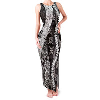 Hawaii Puakenikeni and Maile Lei Family Matching Tank Maxi Dress and Hawaiian Shirt Black Japanese Wave Style - Polynesian Pride