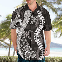 Hawaii Puakenikeni and Maile Lei Hawaiian Shirt Black Japanese Wave Style - Polynesian Pride