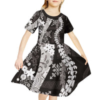 Hawaii Puakenikeni and Maile Lei Kid Short Sleeve Dress Black Japanese Wave Style LT9 - Polynesian Pride