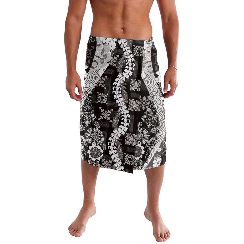 Hawaii Puakenikeni and Maile Lei Lavalava Black Japanese Wave Style - Polynesian Pride