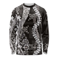 Hawaii Puakenikeni and Maile Lei Long Sleeve Shirt Black Japanese Wave Style LT9 Unisex Black - Polynesian Pride