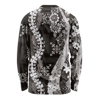 Hawaii Puakenikeni and Maile Lei Long Sleeve Shirt Black Japanese Wave Style LT9 - Polynesian Pride