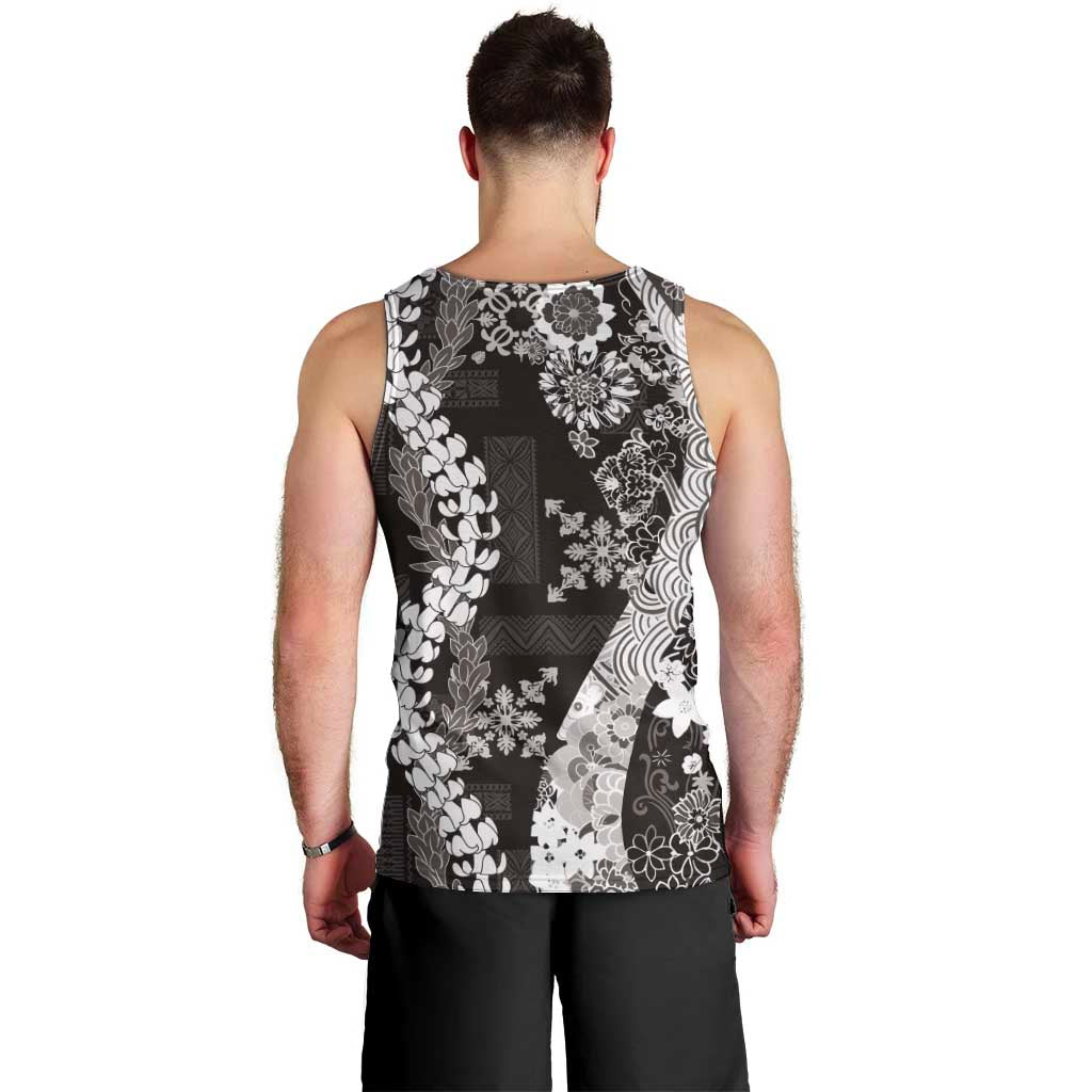 Hawaii Puakenikeni and Maile Lei Men Tank Top Black Japanese Wave Style LT9 - Polynesian Pride