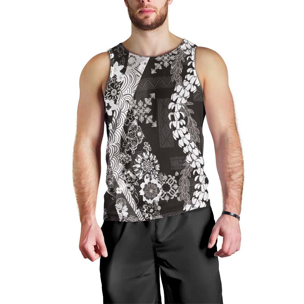 Hawaii Puakenikeni and Maile Lei Men Tank Top Black Japanese Wave Style LT9 - Polynesian Pride