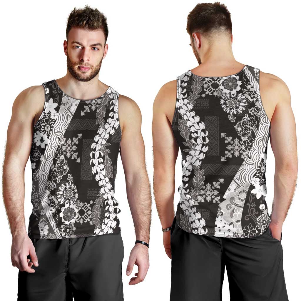 Hawaii Puakenikeni and Maile Lei Men Tank Top Black Japanese Wave Style LT9 - Polynesian Pride