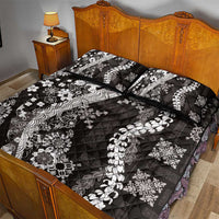 Hawaii Puakenikeni and Maile Lei Quilt Bed Set Black Japanese Wave Style - Polynesian Pride