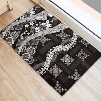 Hawaii Puakenikeni and Maile Lei Rubber Doormat Black Japanese Wave Style LT9 - Polynesian Pride