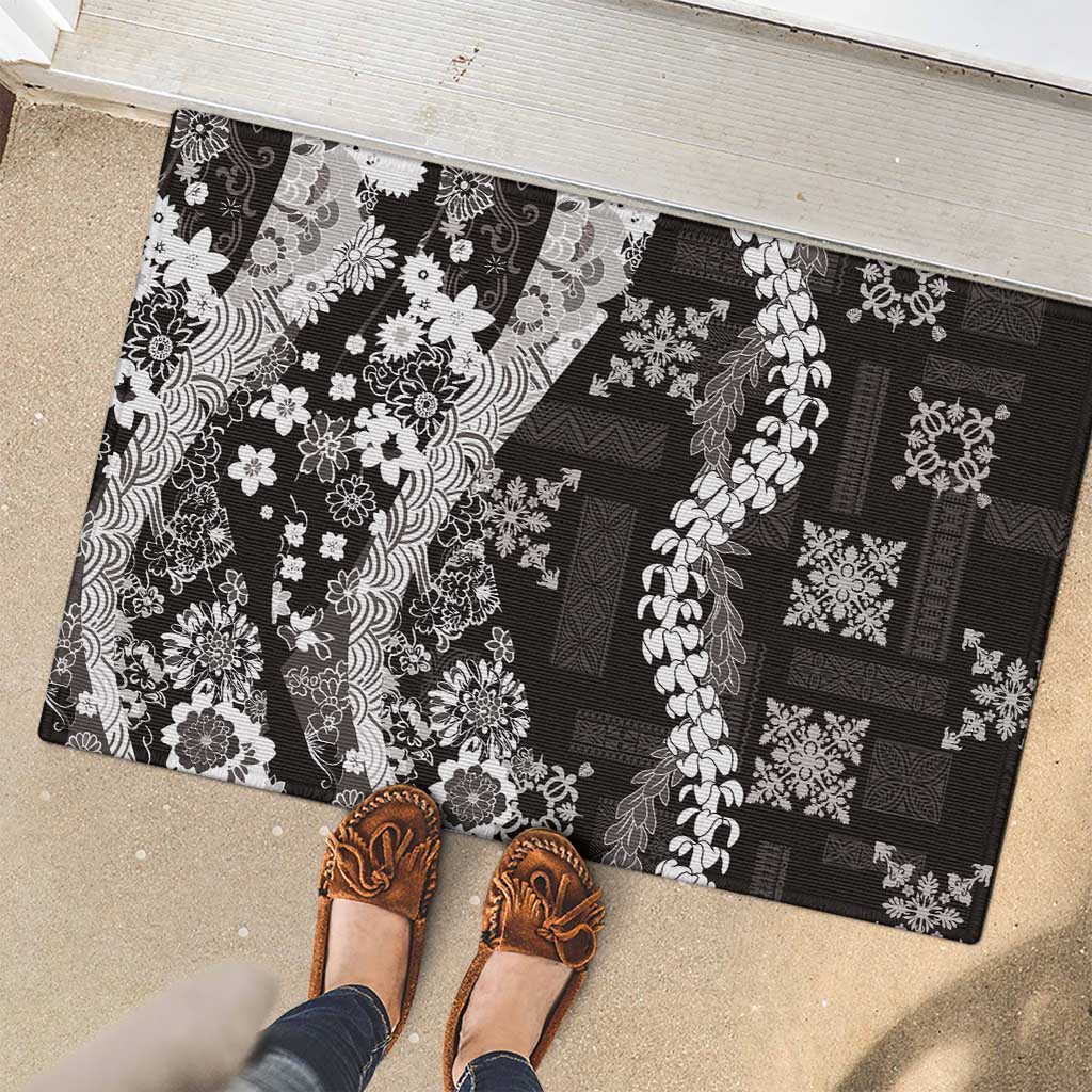 Hawaii Puakenikeni and Maile Lei Rubber Doormat Black Japanese Wave Style LT9 - Polynesian Pride