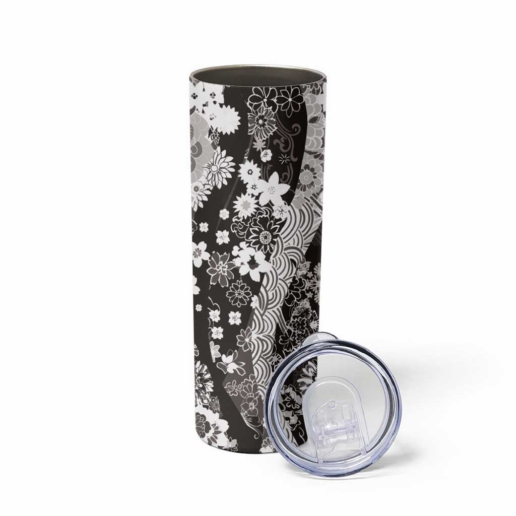 Hawaii Puakenikeni and Maile Lei Skinny Tumbler Black Japanese Wave Style - Polynesian Pride