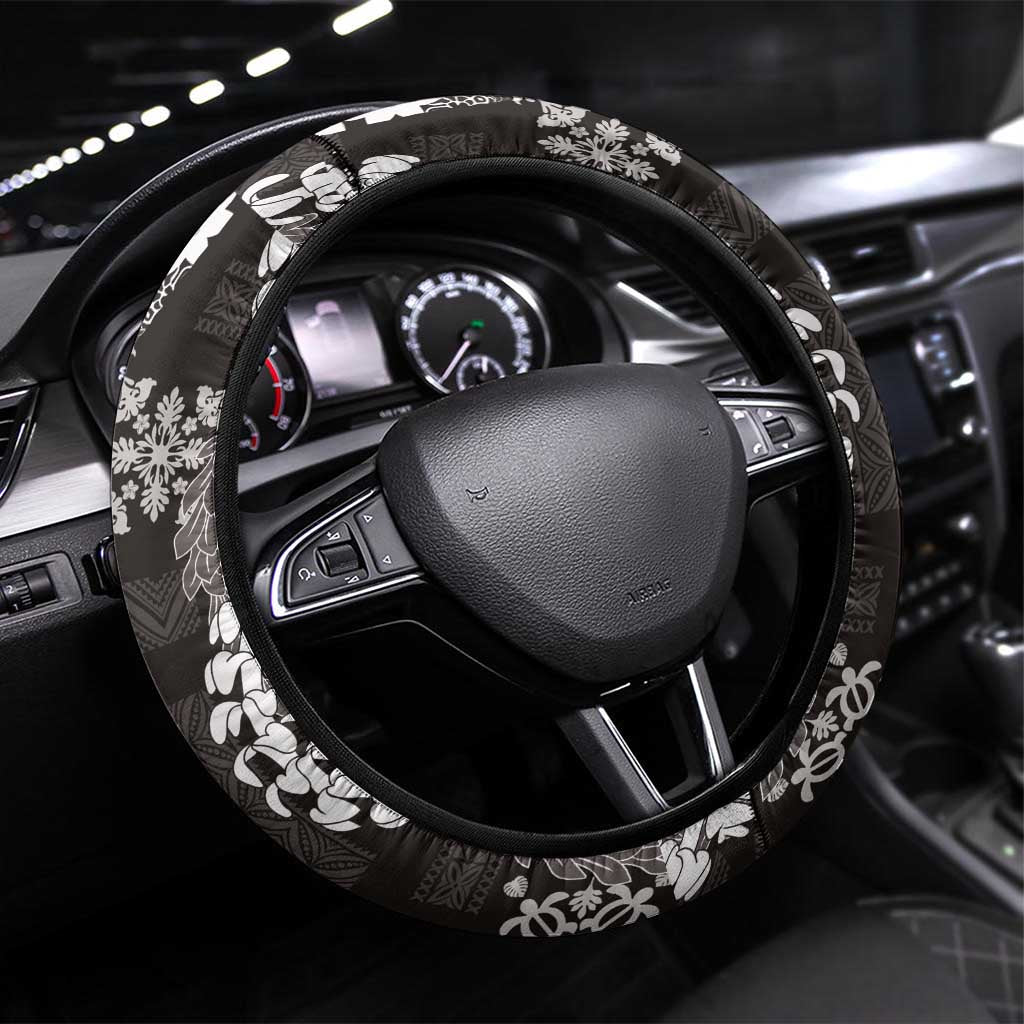 Hawaii Puakenikeni and Maile Lei Steering Wheel Cover Black Japanese Wave Style - Polynesian Pride