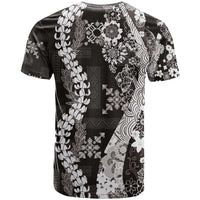 Hawaii Puakenikeni and Maile Lei T Shirt Black Japanese Wave Style - Polynesian Pride