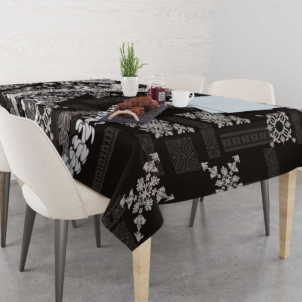 Hawaii Puakenikeni and Maile Lei Tablecloth Black Japanese Wave Style LT9 - Polynesian Pride